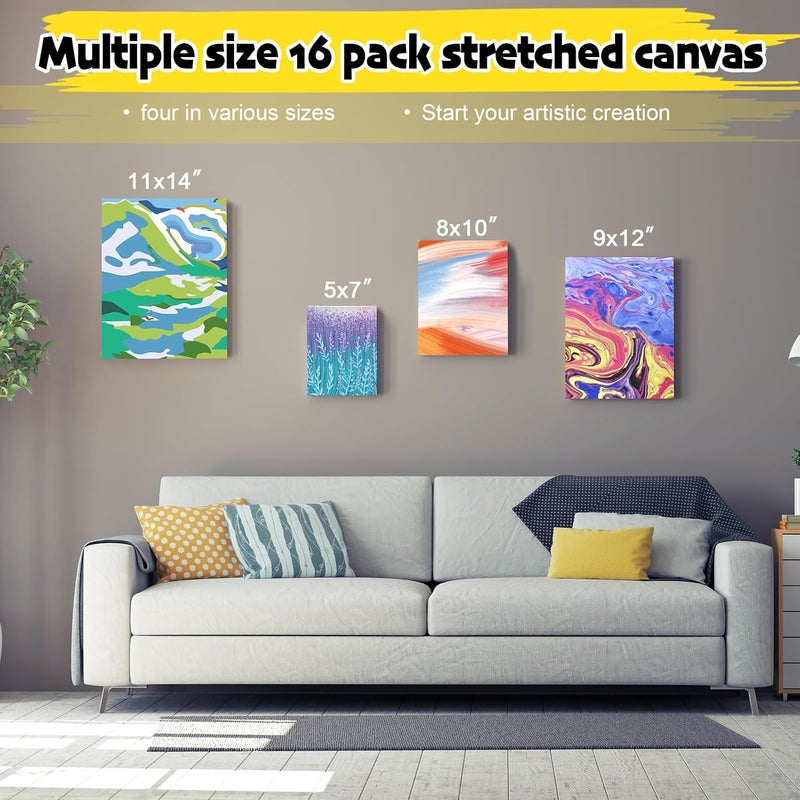 Inburit 12 Pack Canvas for Painting with 11x14, 9 x12, 8x10, 5x7 (3 of Each) Blank Primed Stretched Canvases for Oil, Acrylic & Others, Multi Size Set for Artist, Student and Beginners - Image 2